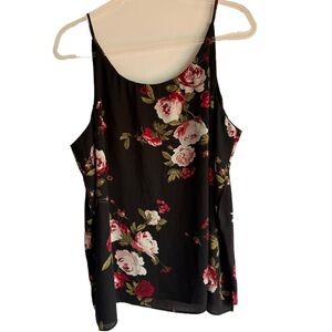 Reitmans Black Tank Top with Red Floral Pattern